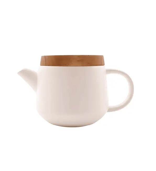 Shop Nu Point-Virgule Theepot wit aardewerk deksel acacia 600ml