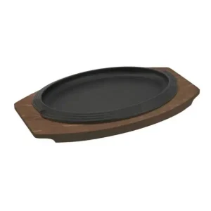 Gietijzeren schaal ovaal met houten blad 28x19cm Betrouwbaar