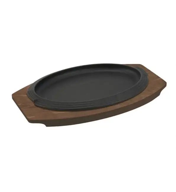 Gietijzeren schaal ovaal met houten blad 28x19cm Betrouwbaar