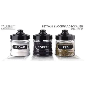 Favoriet Voorraadbokalen glas zwart deksel 3 stuks