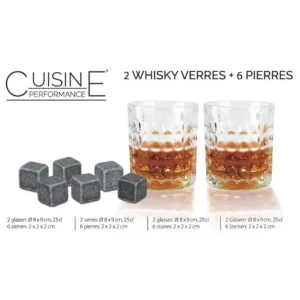 Whiskeyset 2 glazen/6 stenen 280ml Hete Deal