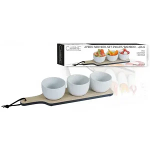 Gereduceerde Prijs Aperoset wit/bamboe 4-delig 32x8cm