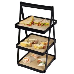 Populair Serveerplateau 3-lagen zwart/bamboe 32,5x14,5x15cm