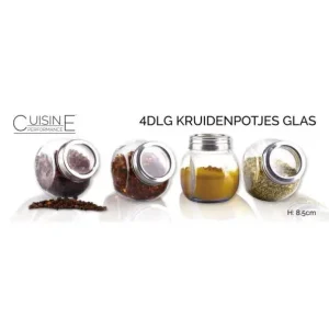 Kruidenpotjes glas 4-delig H8,5cm Goedkoop