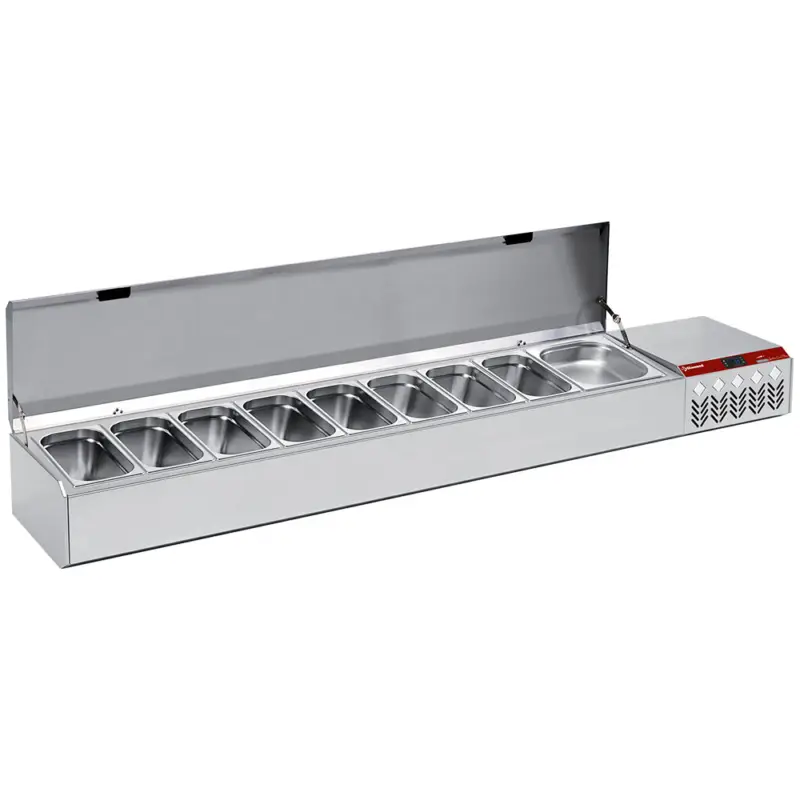 Hete Deal Diamond Horeca Opzetkoelvitrine | 10x 1/3 GN | 0°c/+8°c | 2260x384x387/401mm