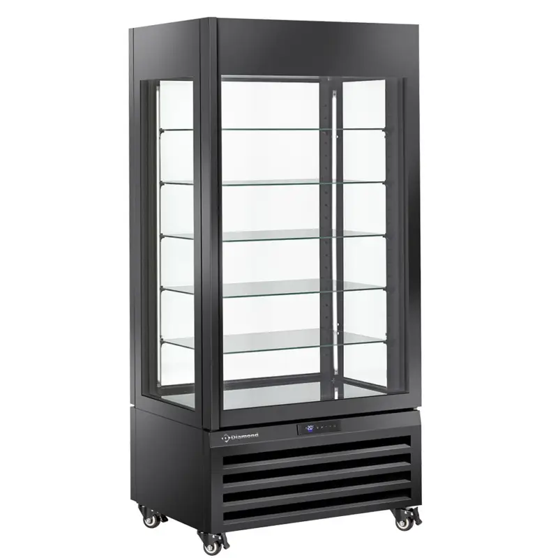 Finale Uitverkoop Diamond Gebaksvitrine | 600L | Zwart | Geforceerd | 6 Niveaus | Wielen | 900x650x1900mm