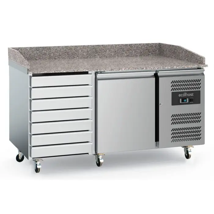 Ecofrost Pizzawerkbank | 390L | 1 Deur + 7 Deegladen | Geforceerd | Wielen | 1510x800x1000mm Fabrieksprijs