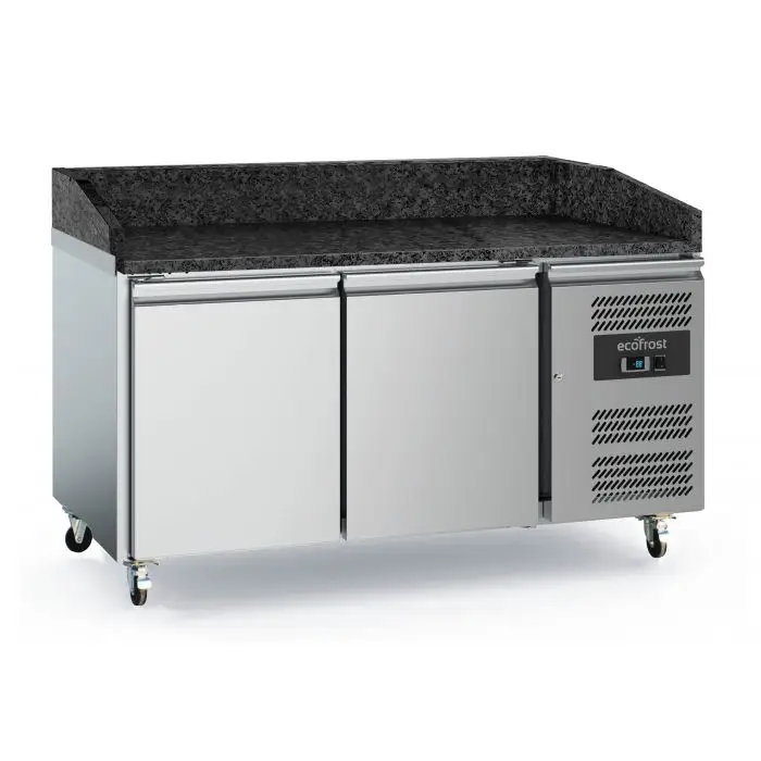 Ecofrost Pizzawerkbank 2-deurs | Zwart Graniet | Wielen | 1515x800x1000mm Hete Deal