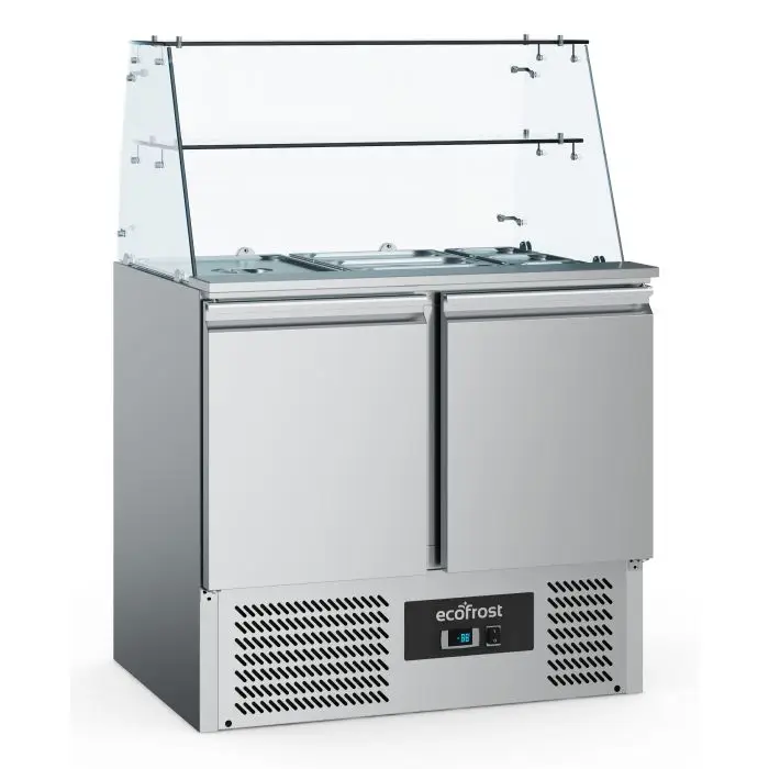 Alleen Vandaag Ecofrost Saladette glasopstand | RVS | 240L | 2 deurs | 2x 1/1 GN | Statisch | 900x700x850mm