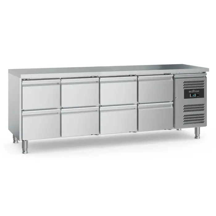 Veilige Betaling Ecofrost Koelwerkbank 8 Laden | 553 liter | +2/+8°C | RVS | Geforceerd | 2230x700x850mm