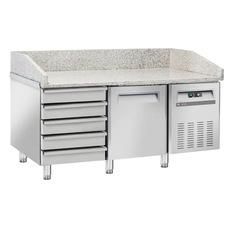Diverso By Diamond Pizzawerkbank | 1 Deur + 5 Deegladen | Geforceerd | Wielen | 1500x800x1040mm Beperkt Aanbod