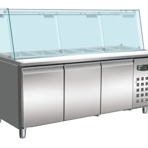 Hoge Kwaliteit Saladette X 1/1 GN | RVS | 3 Deurs | Glasopstand | 1795x700x1365mm