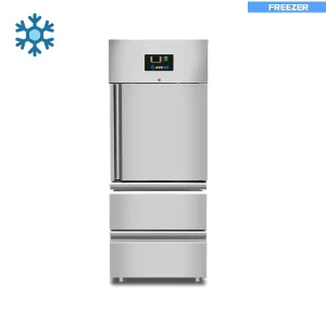 Koop Online Unnicool Vrieskast | 650L 2/1 GN | RVS | -18°C/-22°C | Geforceerd | 1 Deur + 2 Laden | Wielen | 740x830x1990mm
