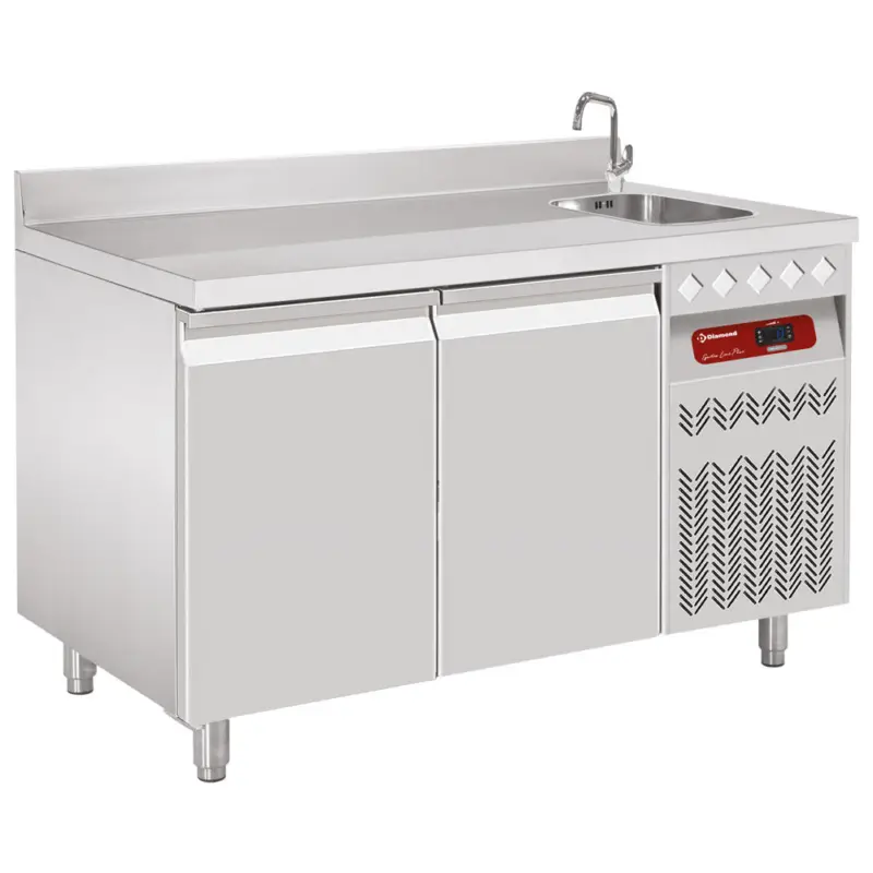 Merkproduct Diamond Koelwerkbank | 260L | 2 Deuren | -2°C/+8°C | Geventileerd | Spoelbak | Achter Rand | 1330x700x866/1045mm