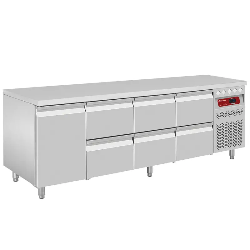 Diamond Koelwerkbank | 550L | 1 Deur + 6 Laden 1/1 Gn | -2°C/+8°C | Geventileerd | 0.38kW | 2260x700x866/960mm Veilige Betaling
