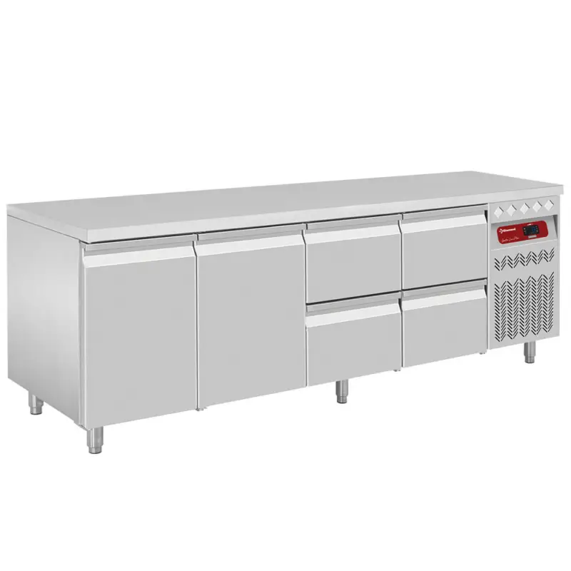 Diamond Koelwerkbank | 550L | 2 Deuren + 4 Laden 1/1 GN | -2°C/+8°C | Geventileerd | 0.38kW | 2260x700x866/960mm Koopje