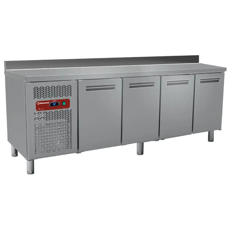 Betaalbaar Diamond Koelwerkbank | 550L | 4 Deuren | 0°C/+8°C | Geventileerd | 0.51kW | Achterrand | 2250x700x880/1000mm