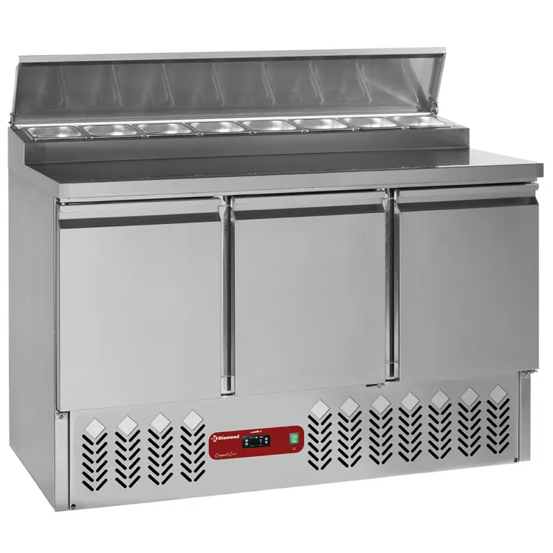 Diamond Saladette | 3 Deuren | 340L + Koelstructuur 8x GN 1/6 | 1365x700x870/1250mm Merkproduct