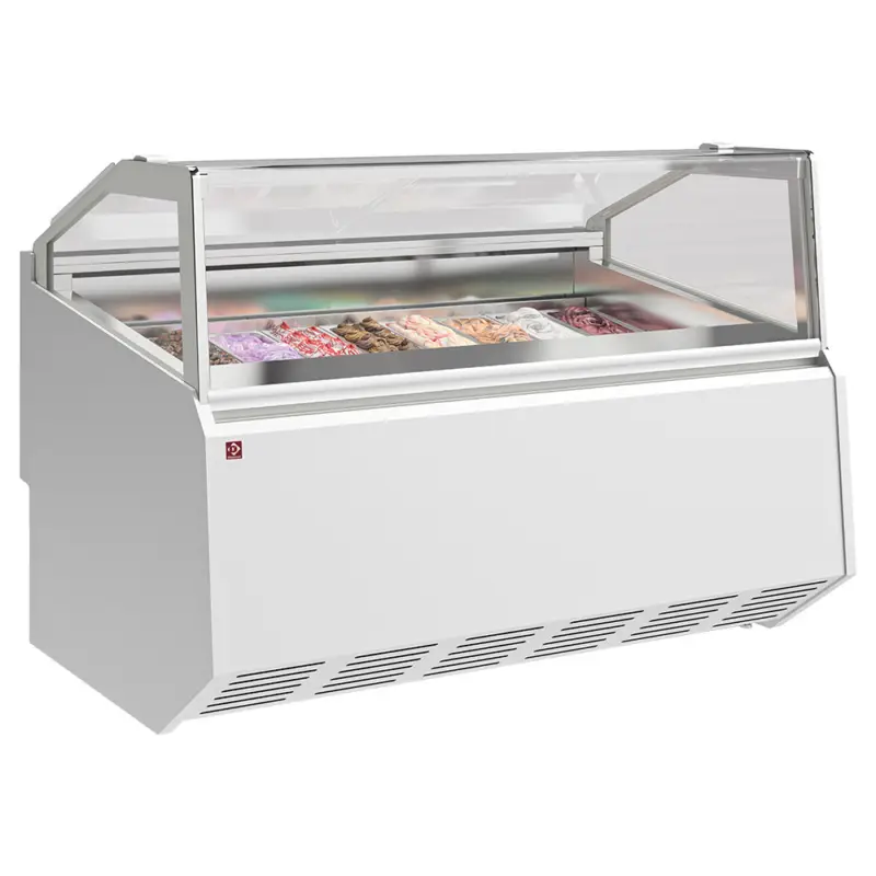 Beperkte Voorraad Diamond Schepijsvitrine | QUEBEC | 18x 5L | -15 tot -18°C | Geforceerde koeling | Kantelruit | 1605x1150x1150mm
