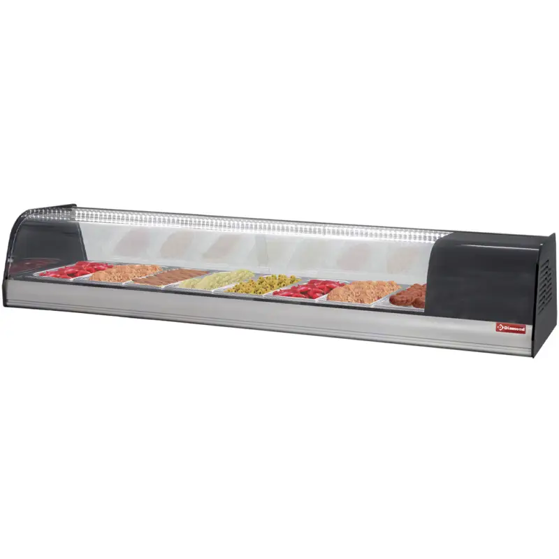 Weekendaanbieding Diamond Tapasvitrine | RVS/Zwart | 8x 1/3 GN | Statisch | 1 Niveau | 1730x415x270mm
