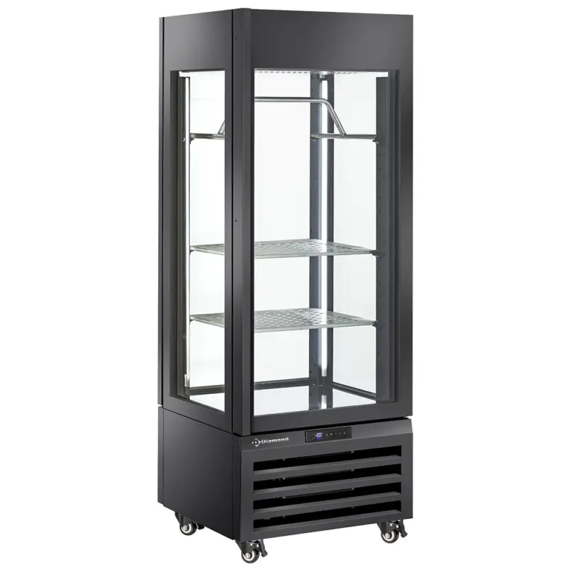 Premium Diamond Vleesvitrine | EXALTA | Energiezuinig | 440L | Zwart | -2°C/+10°C | Geforceerd | 4 Niveaus | Wielen | 700x650x1900mm
