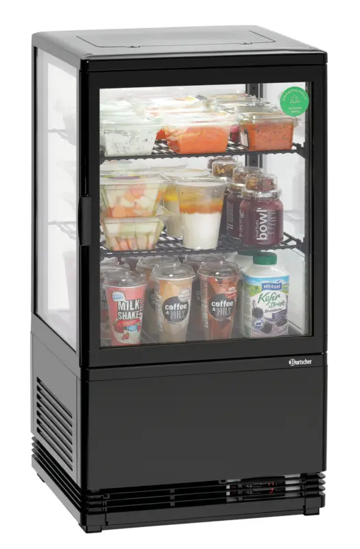 Bartscher Mini-koelvitrine 58L-SW | Zwart | 2 roosters | LED-verlichting | 435x385x805mm Koopje