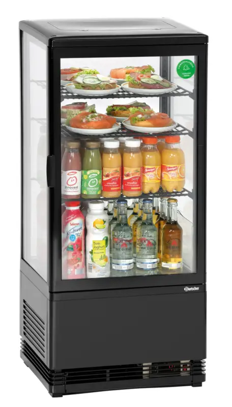 Bartscher Mini-koelvitrine 78L | Zwart | 3 roosters | LED-verlichting | 435x385x960mm Uitverkoop