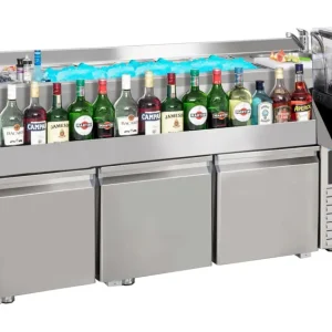 Combisteel Bar-/cocktailstation | 280L | 3 Deuren | Geforceerd | Spoelbak | Ijs-/ingrediëntenbak | Flessenrek | 1700x700x1000mm Meest Verkocht