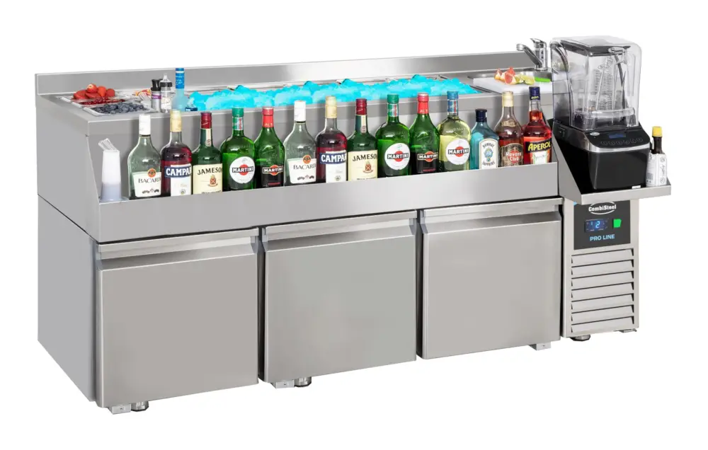 Combisteel Bar-/cocktailstation | 280L | 3 Deuren | Geforceerd | Spoelbak | Ijs-/ingrediëntenbak | Flessenrek | 1700x700x1000mm Meest Verkocht
