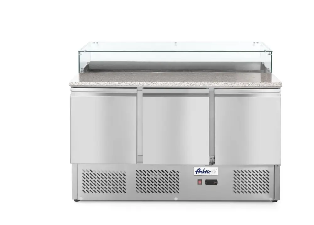 Arktic Pizzawerkbank | KitchenLine | 380L | 3 Deuren 1/1 GN | Boven 8x 1/6 GN | -2°C/+8°C | Geforceerd | 1365x700x880/1100mm Laatste Versie