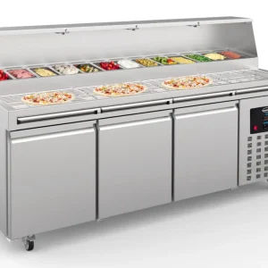 Direct Verzonden Combisteel Pizzawerkbank | 720L | 3 Deuren | Boven 13x 1/3 GN | -2°c/+8°c | Wielen | 2370x850x1300mm