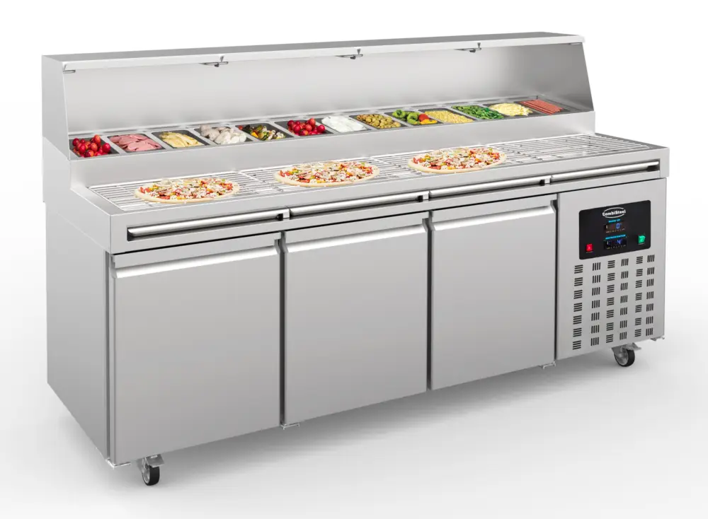 Direct Verzonden Combisteel Pizzawerkbank | 720L | 3 Deuren | Boven 13x 1/3 GN | -2°c/+8°c | Wielen | 2370x850x1300mm