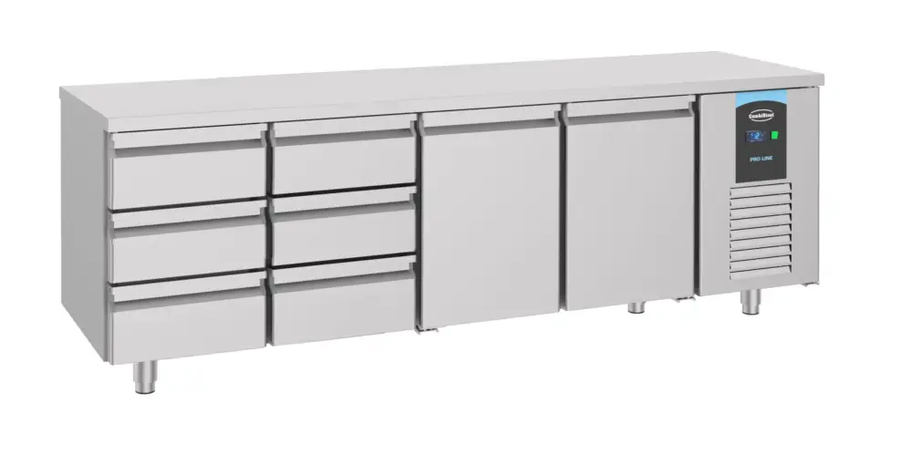 Combisteel Koelwerkbank | ENERGY LINE | Energiezuinig | 632L | 2 Deuren + 6 Laden 1/1 GN | -2°C/+8°C | Geforceerd | 2330x700x850mm Seizoensaanbieding