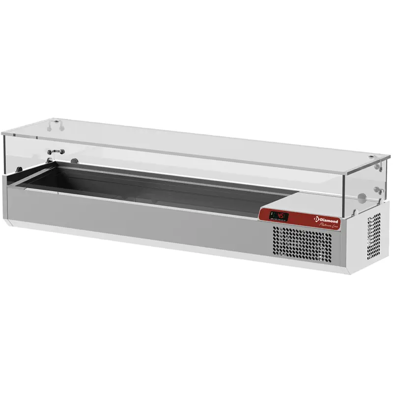 Diamond Opzetkoelvitrine | PLATINUM LINE | 3x 1/2 GN + 2x 1/3 GN | 0°C/+15°C | 1600x380x410mm Betrouwbaar