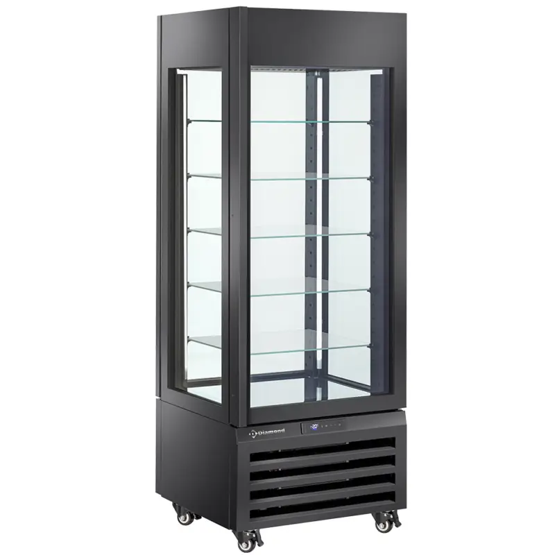 Diamond Gebaksvitrine | 440L | Zwart | Geforceerd | 6 Niveaus | Wielen | 700x650x1900mm Exclusieve Aanbieding