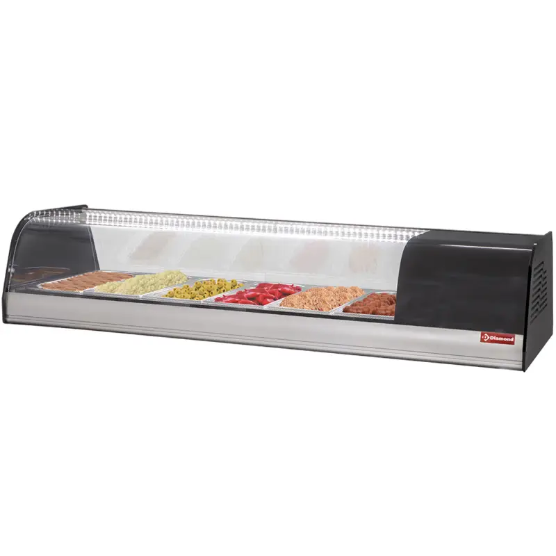 Diamond Tapasvitrine | RVS/Zwart | 6x 1/3 GN | +2°C/+8°C | Statisch | 1 Niveau | 1380x415x270mm Laatste Versie
