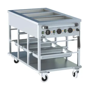 Korting Combisteel Bain-Marie Wagen | Elektrisch | 3x 1/1 GN | 30°C/90°C | 3kW| 230V | Aftapkranen | 1200x650x840mm