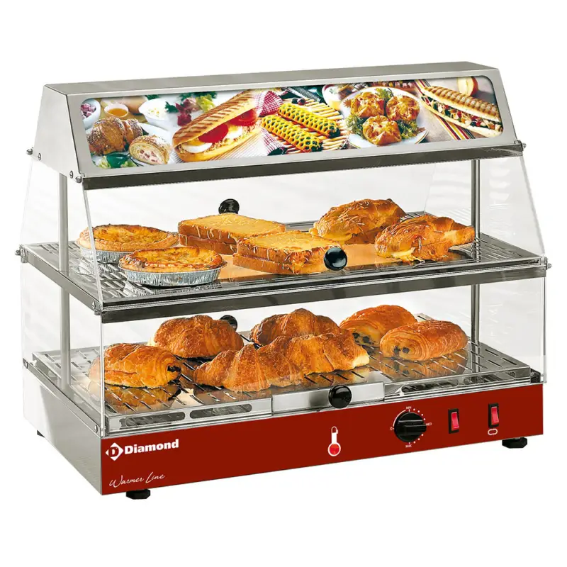 Exclusieve Aanbieding Diamond Warmtevitrine | Met Lichtbak | 2 Etages | 590x350x480mm
