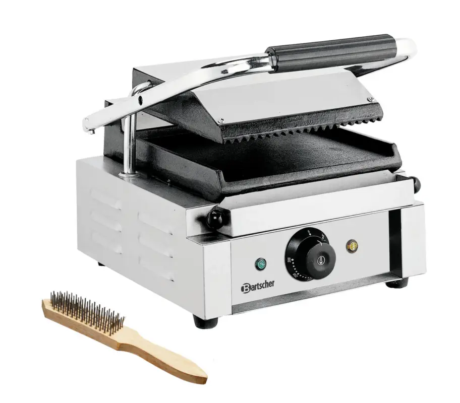 Must-Have Bartscher Contactgrill 1800 1GR | Geribbeld/Glad | Grillplaten Gietijzer/Geëmailleerd | 290x395x210mm