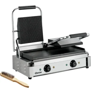 Speciale Aanbieding Bartscher Contactgrill 3600 2GR | Geribbeld/Glad | Grillplaten Gietijzer/Geëmailleerd | 570x395x210mm