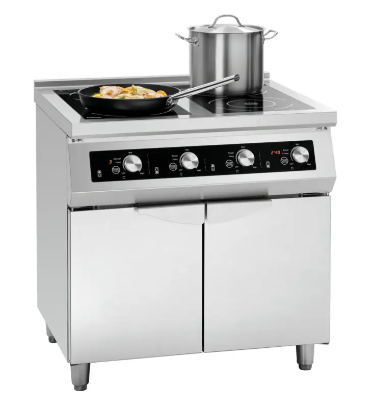 Korting Bartscher 4-velden Inductiekookplaat op Kast GU | 2 x 5 kW, 2 x 3.5 kW| 400V | 800x700x860mm