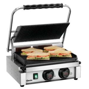 Aanbieding Bartscher Paninigrill MDI 1R | Geribbeld | Grillplaten Gietijzer/Geëmailleerd | 410x400x200mm