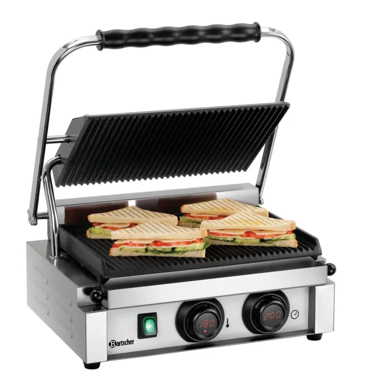 Aanbieding Bartscher Paninigrill MDI 1R | Geribbeld | Grillplaten Gietijzer/Geëmailleerd | 410x400x200mm