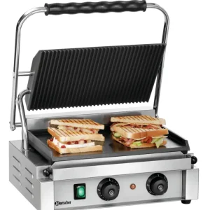 Bartscher Paninigrill-T 1 GR | Geribbeld/Glad | Grillplaten Gietijzer/Geëmailleerd | 410x400x200mm Direct Beschikbaar
