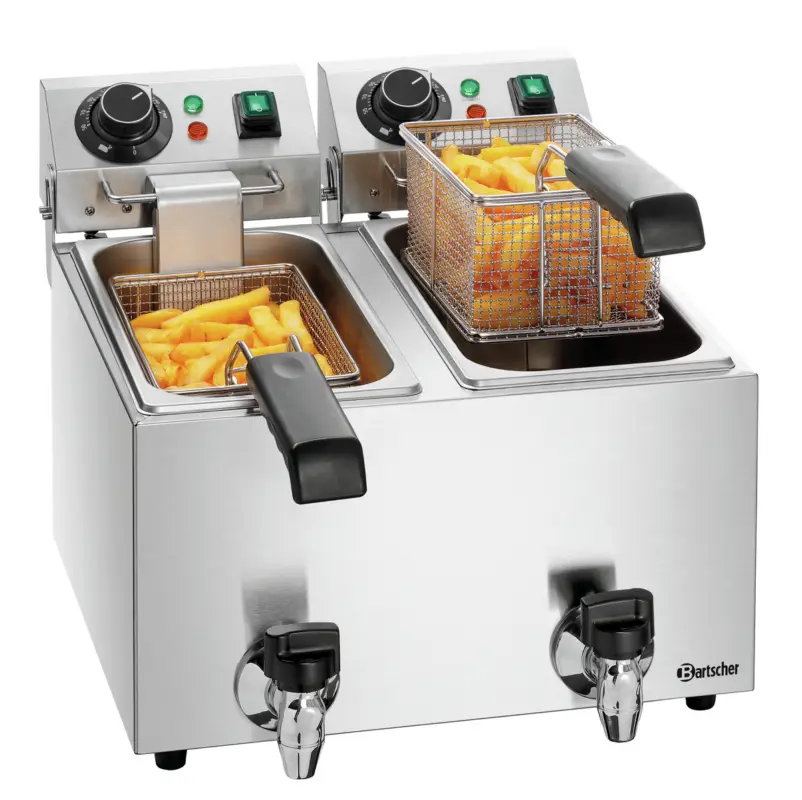 Premium Bartscher Friteuse | SNACK II PLUS | Elektrisch | 4+4L | 50°C/190°C | Aftapkranen | 4kW | 2x 230V | 400x530x340mm