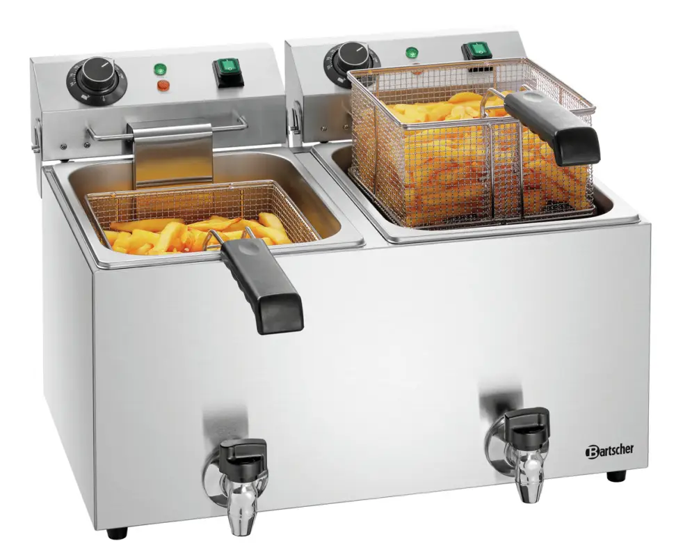 Bartscher Friteuse | SNACK IV PLUS | Elektrisch | 9+9L | 50°C/190°C | 6.6kW | 2x 230V | Aftapkranen | 575x530x385mm Koop Online