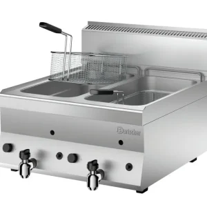 Must-Have Bartscher Friteuse Serie 650 | Gas | 8+8L | 120°C/180°C | 14 kW | Piëzo Ontsteking | Aftapkranen | 600x650x295mm