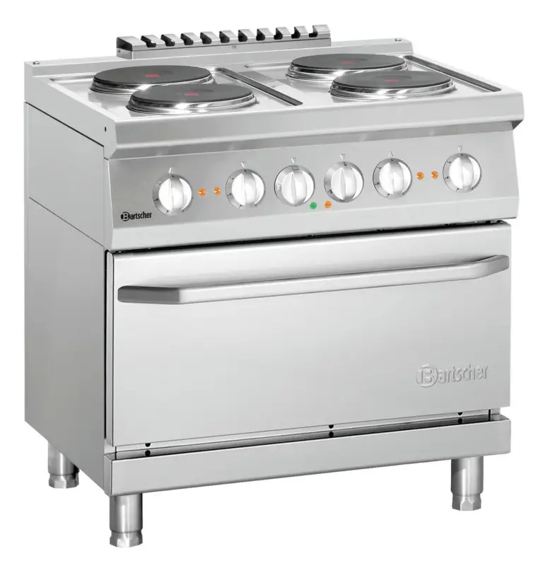 Bartscher Elektrisch Fornuis 700 B800 EO | 4 Kookplaten | Elektrische Oven 2/1 GN | 21,2 kW | 800x700x850mm Merkproduct