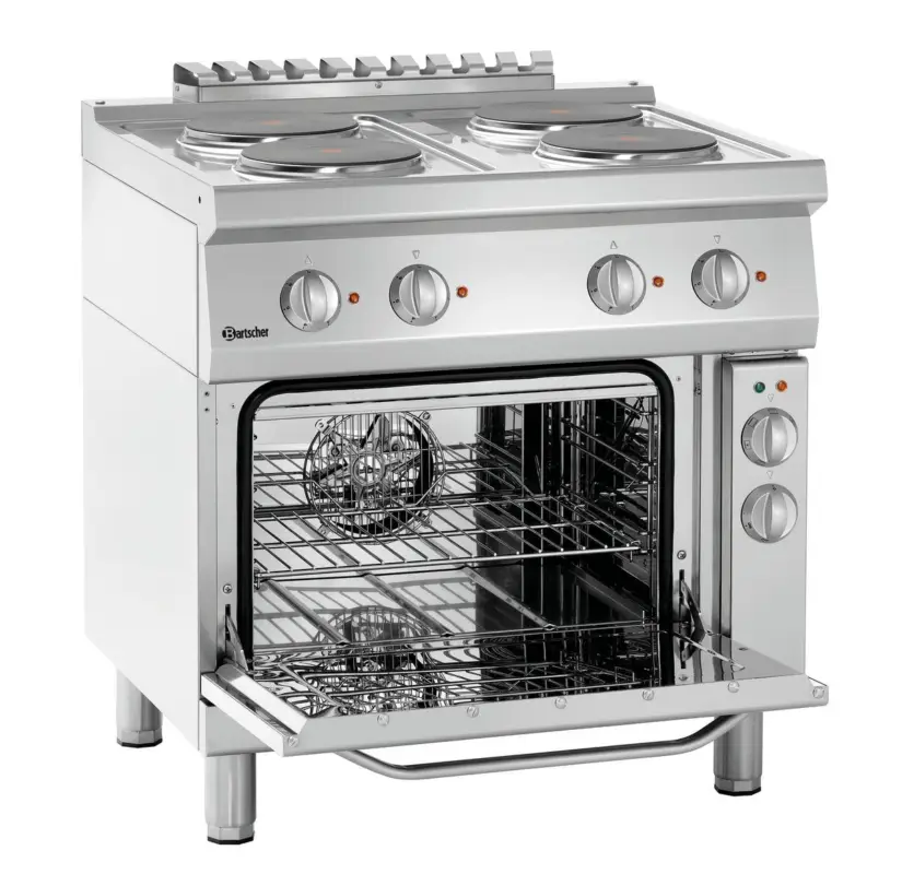 Bartscher Elektrisch Fornuis 700, B800, 4PL, EBO | 4 Kookplaten | Elektrische Convectieoven | 14,05 kW | 800x700x850mm Fabrieksprijs