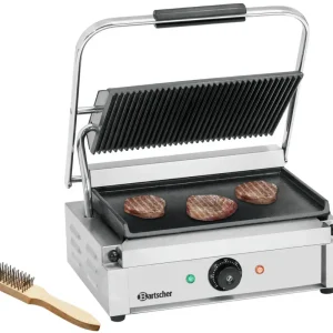 Bartscher Paninigrill 1GR | Geribbeld/Glad | Grillplaten Gietijzer/Geëmailleerd | 410x400x200mm Voordeelprijs